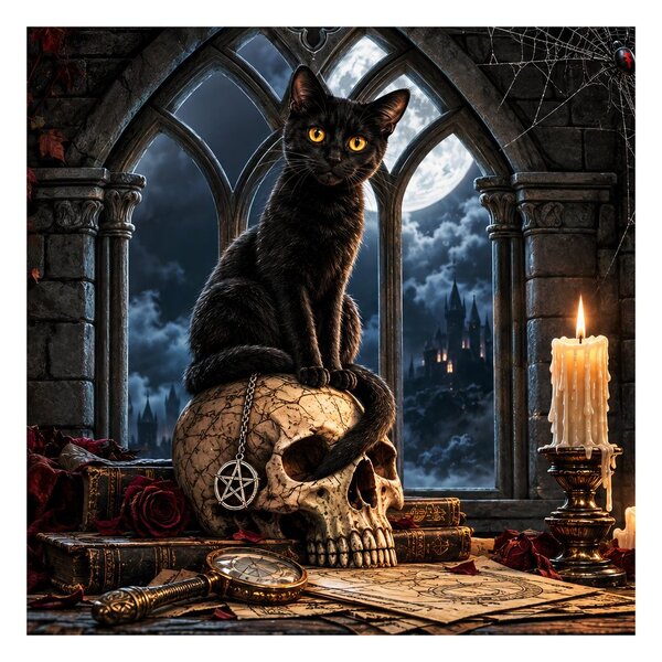 Quadro su tela – Gatto notturno con candele