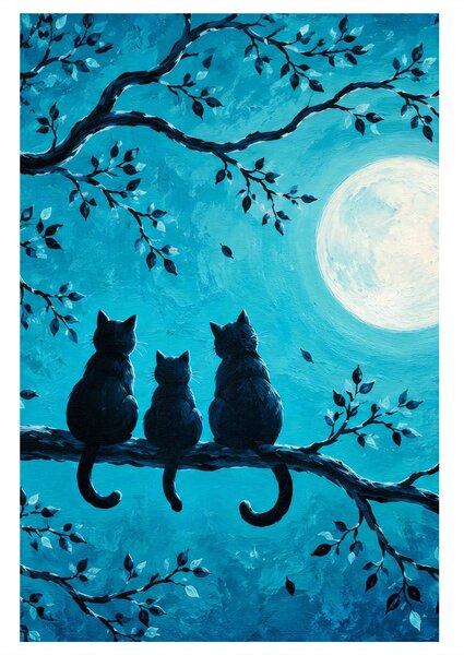 Quadro su tela – Trio di gatti sul ramo