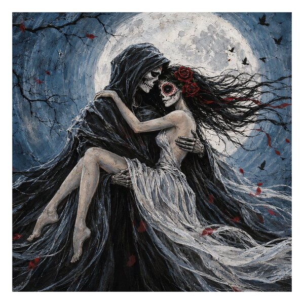 Quadro su tela – Amore scheletrico al chiaro di luna