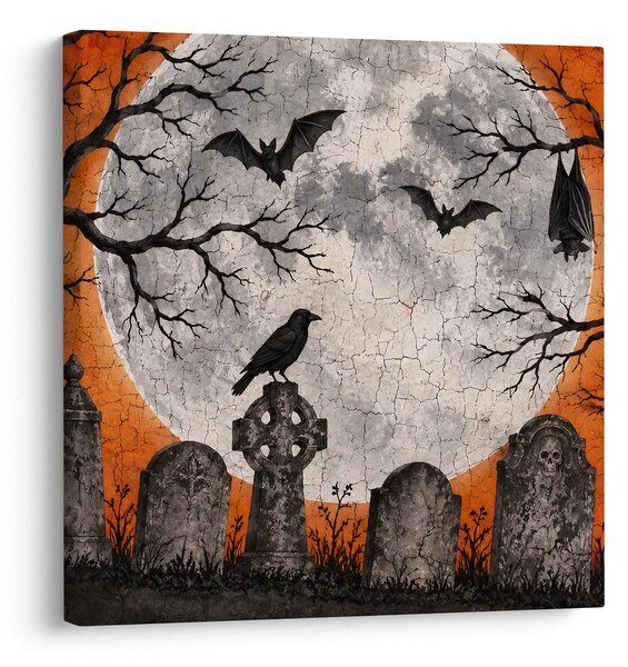 Quadro su tela – Corvo e pipistrelli sopra le tombe
