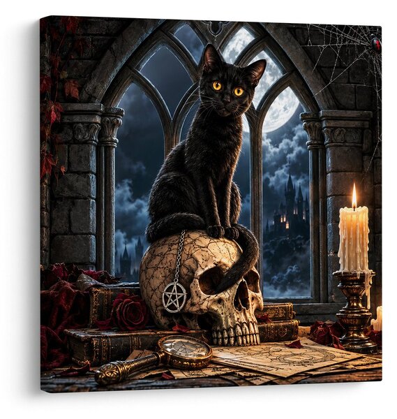 Quadro su tela – Gatto notturno con candele