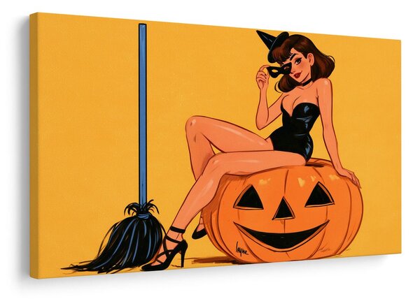 Quadro su tela – Strega sexy sulla zucca