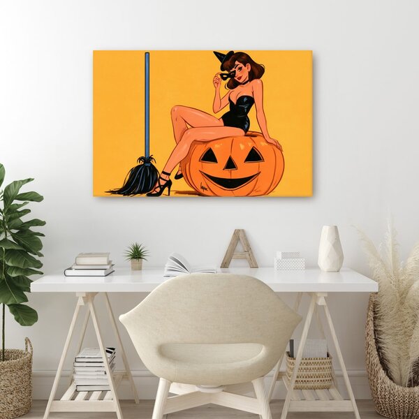 Quadro su tela – Strega sexy sulla zucca