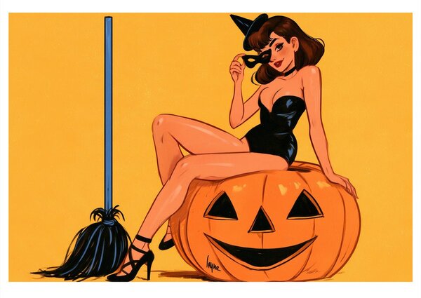 Quadro su tela – Strega sexy sulla zucca
