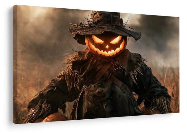 Quadro su tela – Spaventapasseri di zucca inquietante al crepuscolo