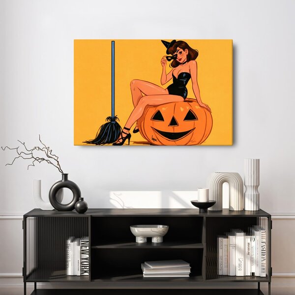Quadro su tela – Strega sexy sulla zucca