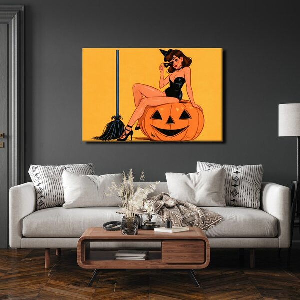 Quadro su tela – Strega sexy sulla zucca