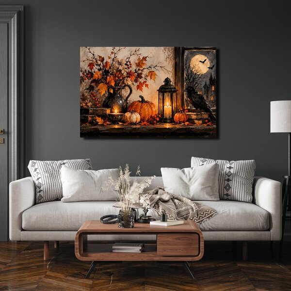 Quadro su tela – Natura morta autunnale con corvo