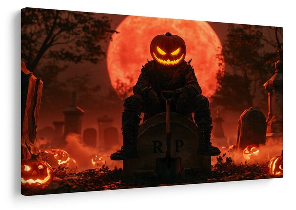 Quadro su tela – Guardiano di zucca nella notte del cimitero