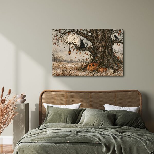 Quadro su tela – Albero della vita con gatto nero