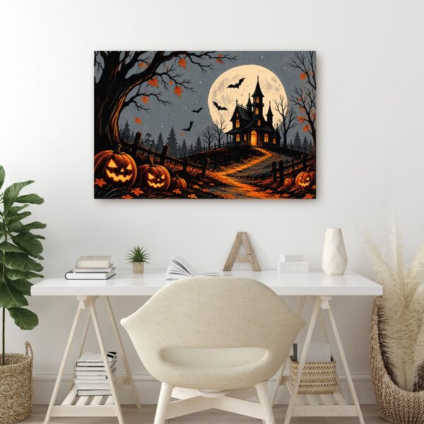 Quadro su tela – Casa stregata sotto la luna piena