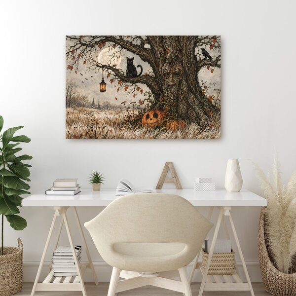 Quadro su tela – Albero della vita con gatto nero