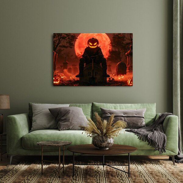 Quadro su tela – Guardiano di zucca nella notte del cimitero