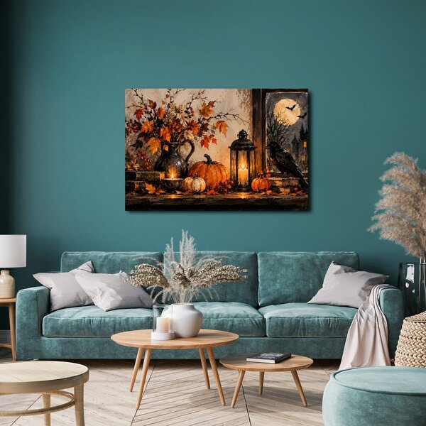 Quadro su tela – Natura morta autunnale con corvo