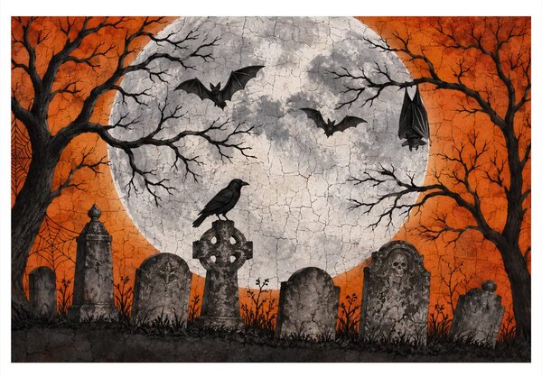Quadro su tela – Cimitero misterioso al chiaro di luna piena