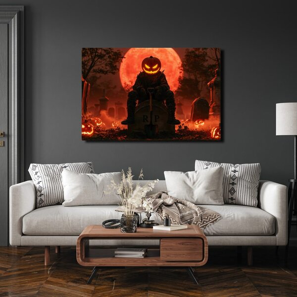 Quadro su tela – Guardiano di zucca nella notte del cimitero
