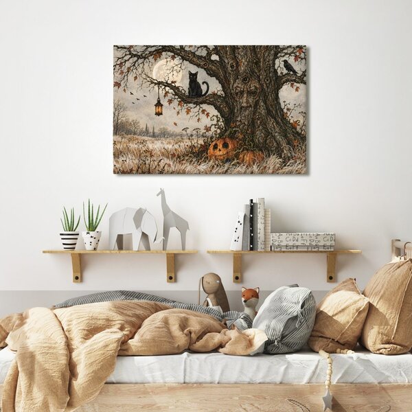 Quadro su tela – Albero della vita con gatto nero