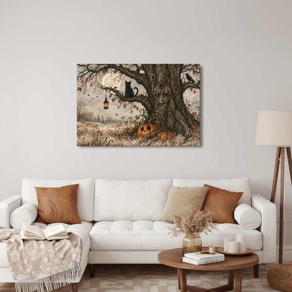 Quadro su tela – Albero della vita con gatto nero