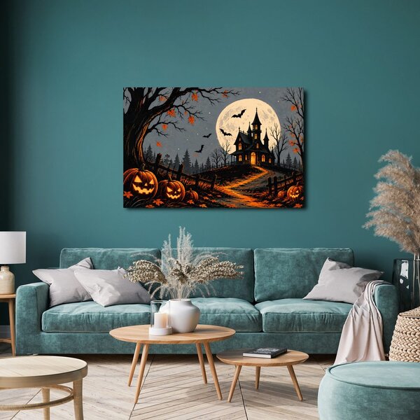 Quadro su tela – Casa stregata sotto la luna piena