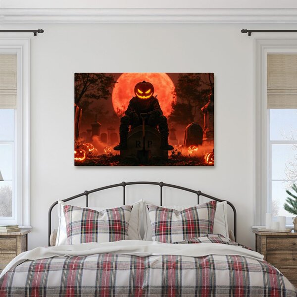 Quadro su tela – Guardiano di zucca nella notte del cimitero