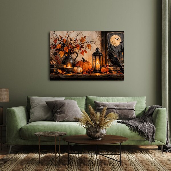 Quadro su tela – Natura morta autunnale con corvo