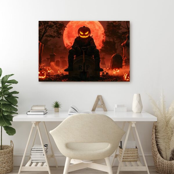 Quadro su tela – Guardiano di zucca nella notte del cimitero
