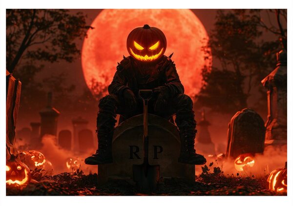 Quadro su tela – Guardiano di zucca nella notte del cimitero