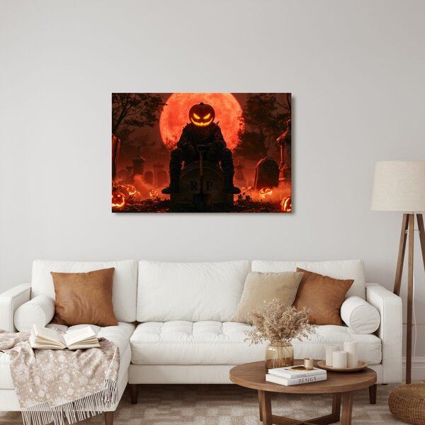 Quadro su tela – Guardiano di zucca nella notte del cimitero