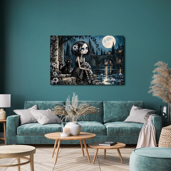 Quadro su tela – Ragazza gotica con gatto nero