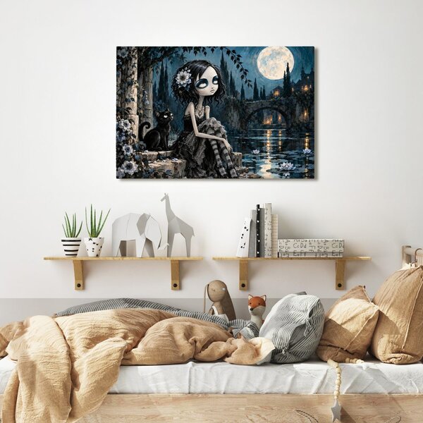 Quadro su tela – Ragazza gotica con gatto nero