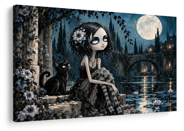 Quadro su tela – Ragazza gotica con gatto nero