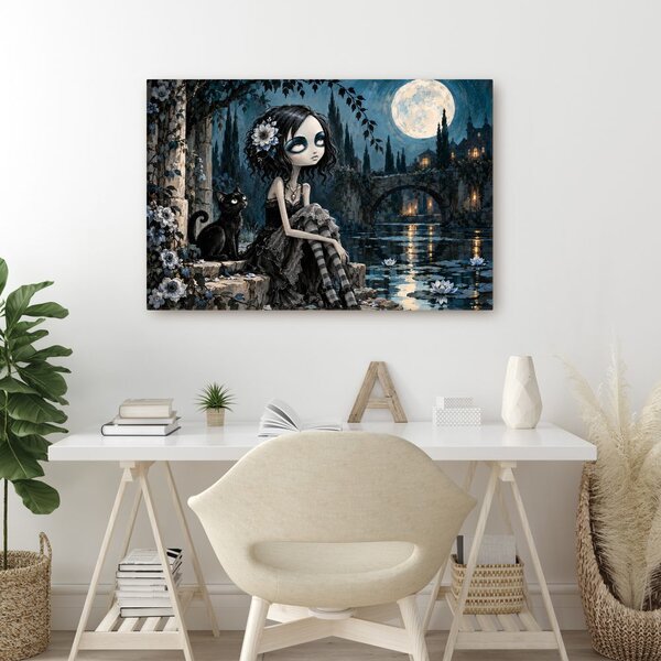 Quadro su tela – Ragazza gotica con gatto nero