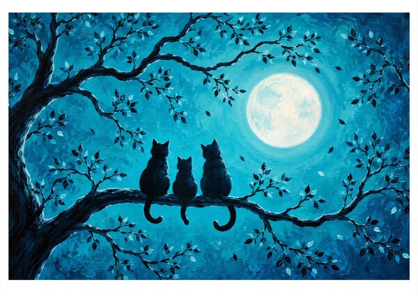 Quadro su tela – Gatti al chiaro di luna