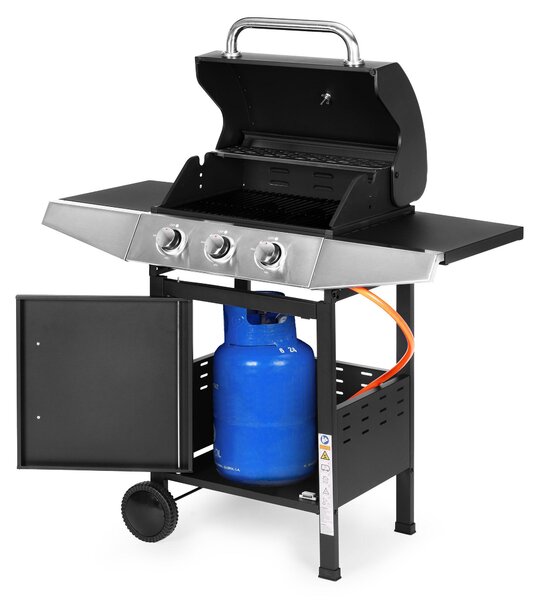 Griglia a gas per esterno, 10,2 kW, ampia griglia, 3 bruciatori, termometro, riduttore di pressione, marca MultiGarden