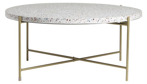 Tavolino da salotto rotondo design in terrazzo e metallo dorato D81 cm MEZZO