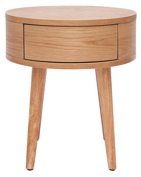 Comodino rotondo in legno chiaro con cassetto JUDITH