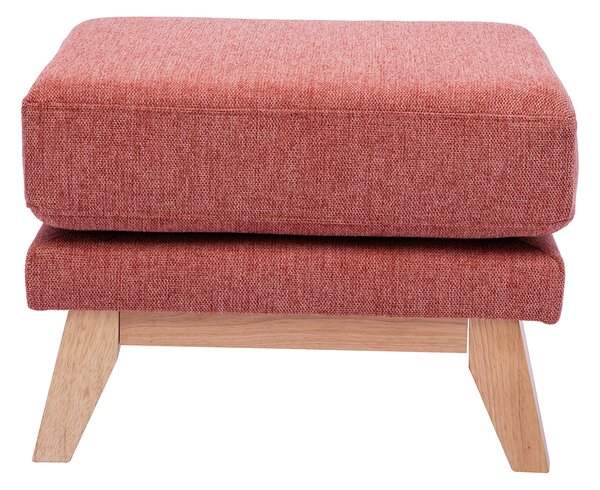 Pouf poggiapiedi sfoderabile scandinavo in tessuto effetto velluto testurizzato color terracotta e legno chiaro OSLO