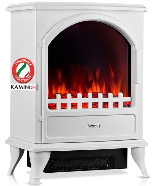 KAMINIO Camino elettrico LENI - Stufa elettrica con riscaldamento, effetto fiamma 3D - Bianco