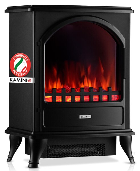 KAMINIO Camino elettrico LENI - Stufa elettrica con riscaldamento, effetto fiamma 3D - Nero