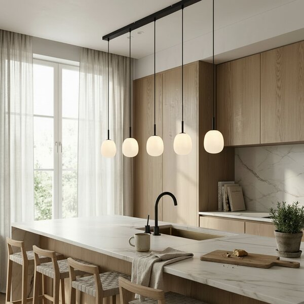 Lampada a sospensione Lindby, Etiena, dimmerabile, Nero, Cucina, Vetro, Moderno