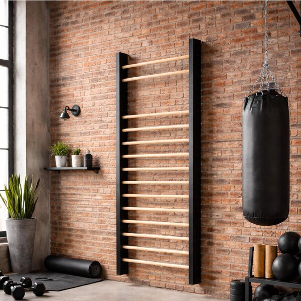 QLS Scala da ginnastica in legno 195x80 cm Nero Telaio in legno di faggio Pioli 11441