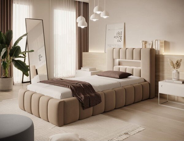 Letto singolo imbottito marrone chiaro con contenitore con rete inclusa 90x200 cm Lamica – ELTAP
