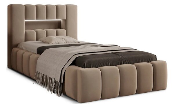 Letto singolo imbottito marrone chiaro con contenitore con rete inclusa 90x200 cm Lamica – ELTAP