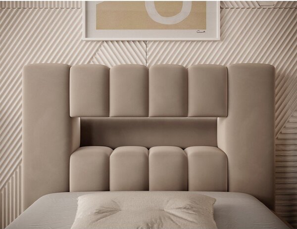 Letto singolo imbottito marrone chiaro con contenitore con rete inclusa 90x200 cm Lamica – ELTAP