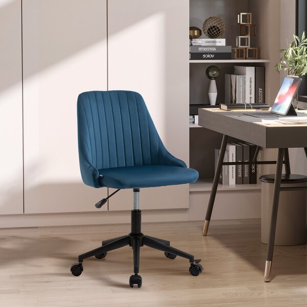 Vinsetto Sedia da Ufficio con Rotelle Girevole Ergonomica, Altezza Regolabile, in Tessuto Effetto Velluto, Blu | Aosom