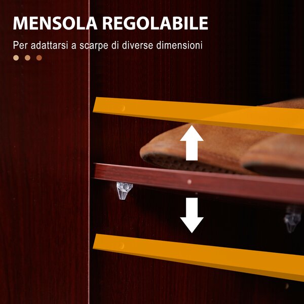HOMCOM Armadio Scarpiera Moderno e Salvaspazio in Legno per 12 Paia di Scarpe con 4 Ripiani Aperti, 83x30x90 cm, color Caffè|Aosom