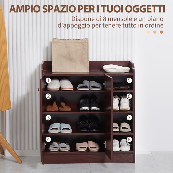 HOMCOM Armadio Scarpiera Moderno e Salvaspazio in Legno per 12 Paia di Scarpe con 4 Ripiani Aperti, 83x30x90 cm, color Caffè|Aosom