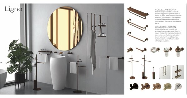 Portasapone sospeso in acciaio inox LINEA LOGNO Dimensioni: 14,5x13x h 5,5 cm Finitura verniciato bronzo opaco Ispirata i rami di un albero