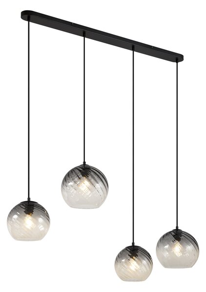 Lampada a sospensione Art Déco nera con vetro fumé rettangolare 4 luci - Bao