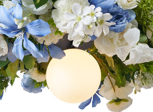 Lampada a sospensione bohémien nera con fiori colorati blu e bianco - Flower Power